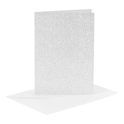 Cartes et enveloppes d'entreprise Creativ, format carte 10,5x15 cm, format enveloppe 11,5x16,5 cm, paillettes, 120+250 gr, argent, 4 set 1 boîte