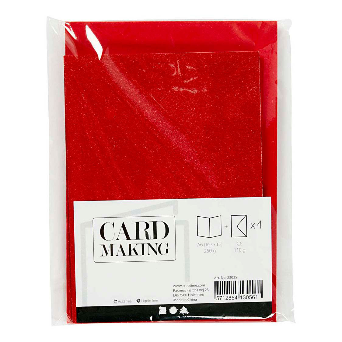 Cartes et enveloppes d'entreprise Creativ, format carte 10,5x15 cm, format enveloppe 11,5x16,5 cm, paillettes, 110+250 gr, rouge, 4 set 1 boîte