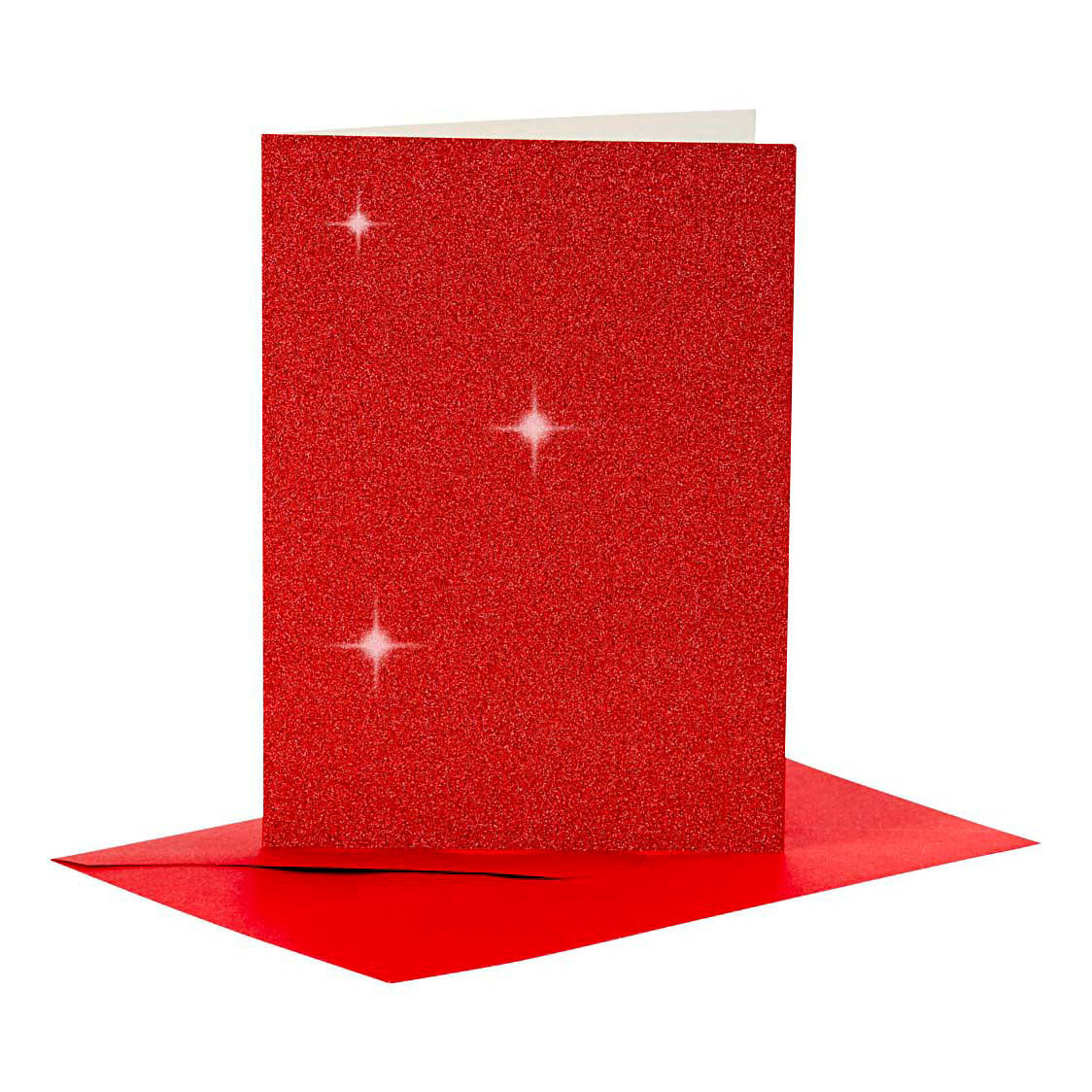 Cartes et enveloppes d'entreprise Creativ, format carte 10,5x15 cm, format enveloppe 11,5x16,5 cm, paillettes, 110+250 gr, rouge, 4 set 1 boîte