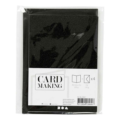 Cartes et enveloppes d'entreprise Creativ, format carte 10,5x15 cm, format enveloppe 11,5x16,5 cm, paillettes, 110+250 gr, noir, 4 set 1 boîte