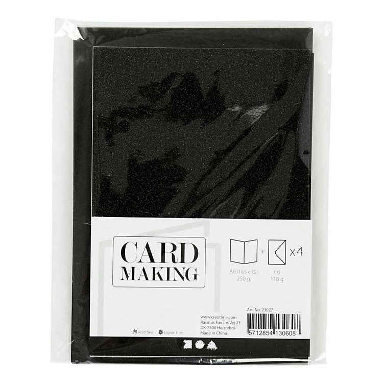 Cartes et enveloppes d'entreprise Creativ, format carte 10,5x15 cm, format enveloppe 11,5x16,5 cm, paillettes, 110+250 gr, noir, 4 set 1 boîte