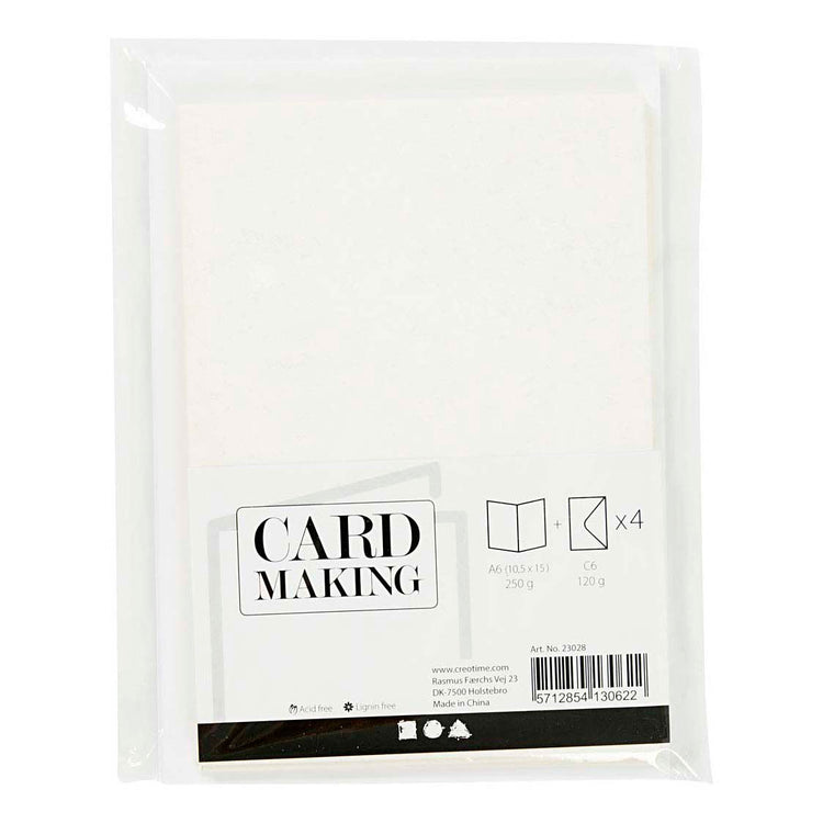 Cartes et enveloppes d'entreprise Creativ, format carte 10,5x15 cm, format enveloppe 11,5x16,5 cm, paillettes, 120+250 gr, blanc, 4 set 1 boîte