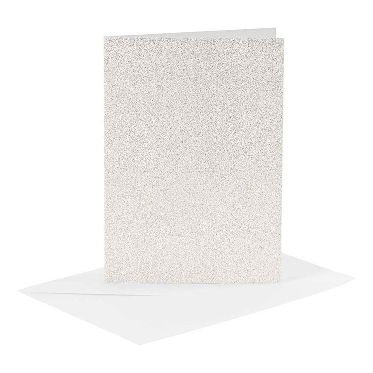 Cartes et enveloppes d'entreprise Creativ, format carte 10,5x15 cm, format enveloppe 11,5x16,5 cm, paillettes, 120+250 gr, blanc, 4 set 1 boîte