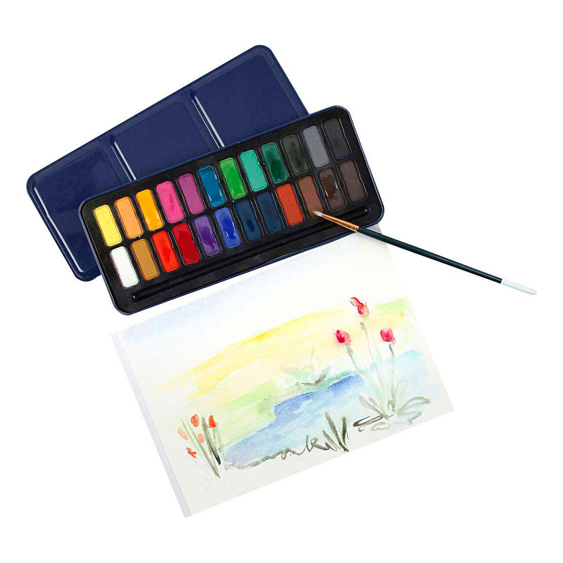 Set d'aquarelles Colortime, format 12x30 mm, différentes couleurs, 24 couleurs 1 boîte