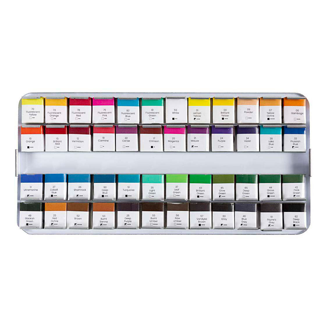 Peinture aquarelle art Creativ company, ½ godet, format 10x15x20 mm, couleurs standards, 48 couleurs 1 boîte