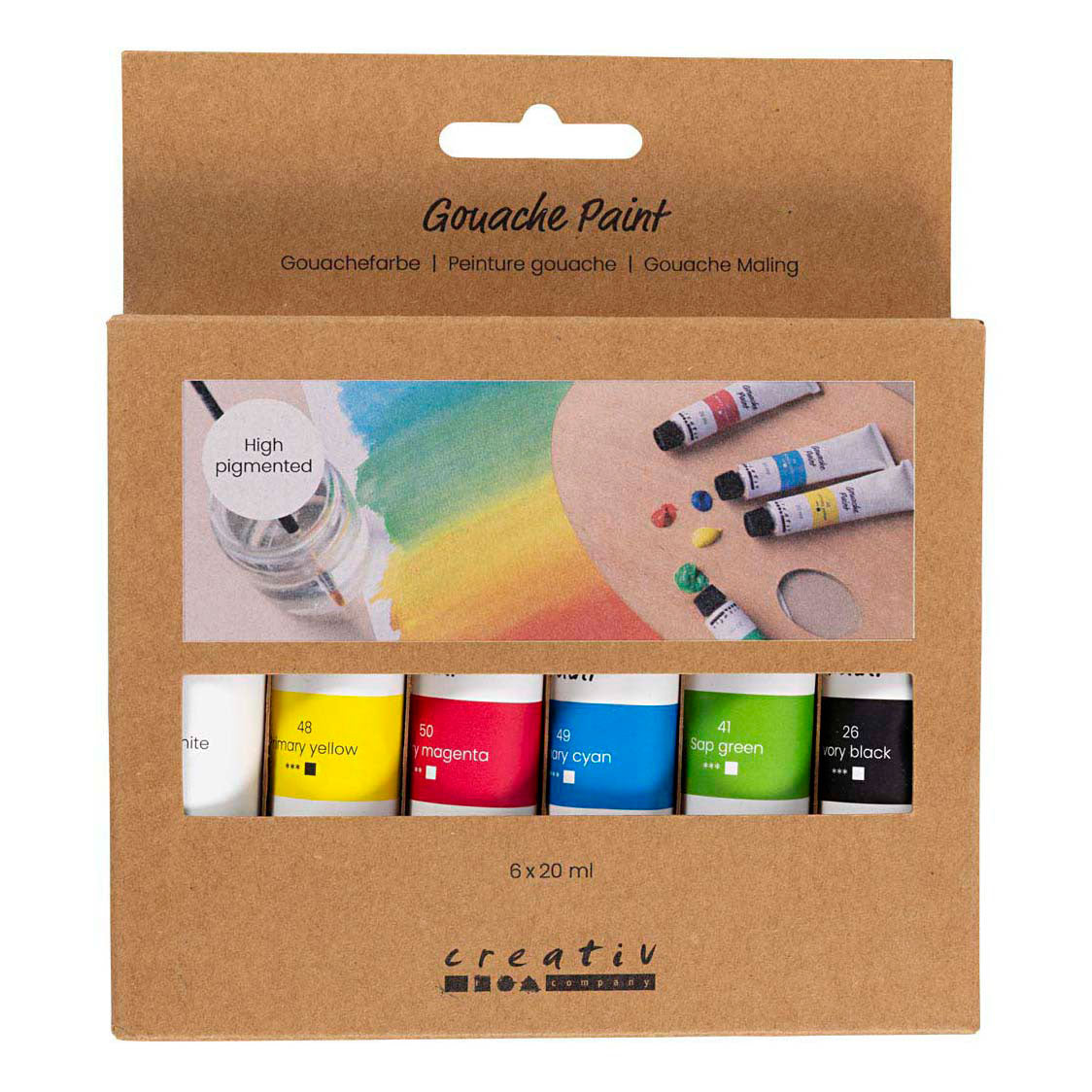 Peinture gouache Creativ company, couleurs standards, 6x20 ml 1 boîte