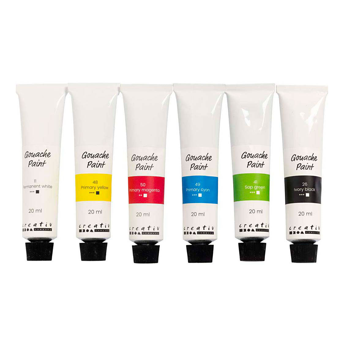 Peinture gouache Creativ company, couleurs standards, 6x20 ml 1 boîte