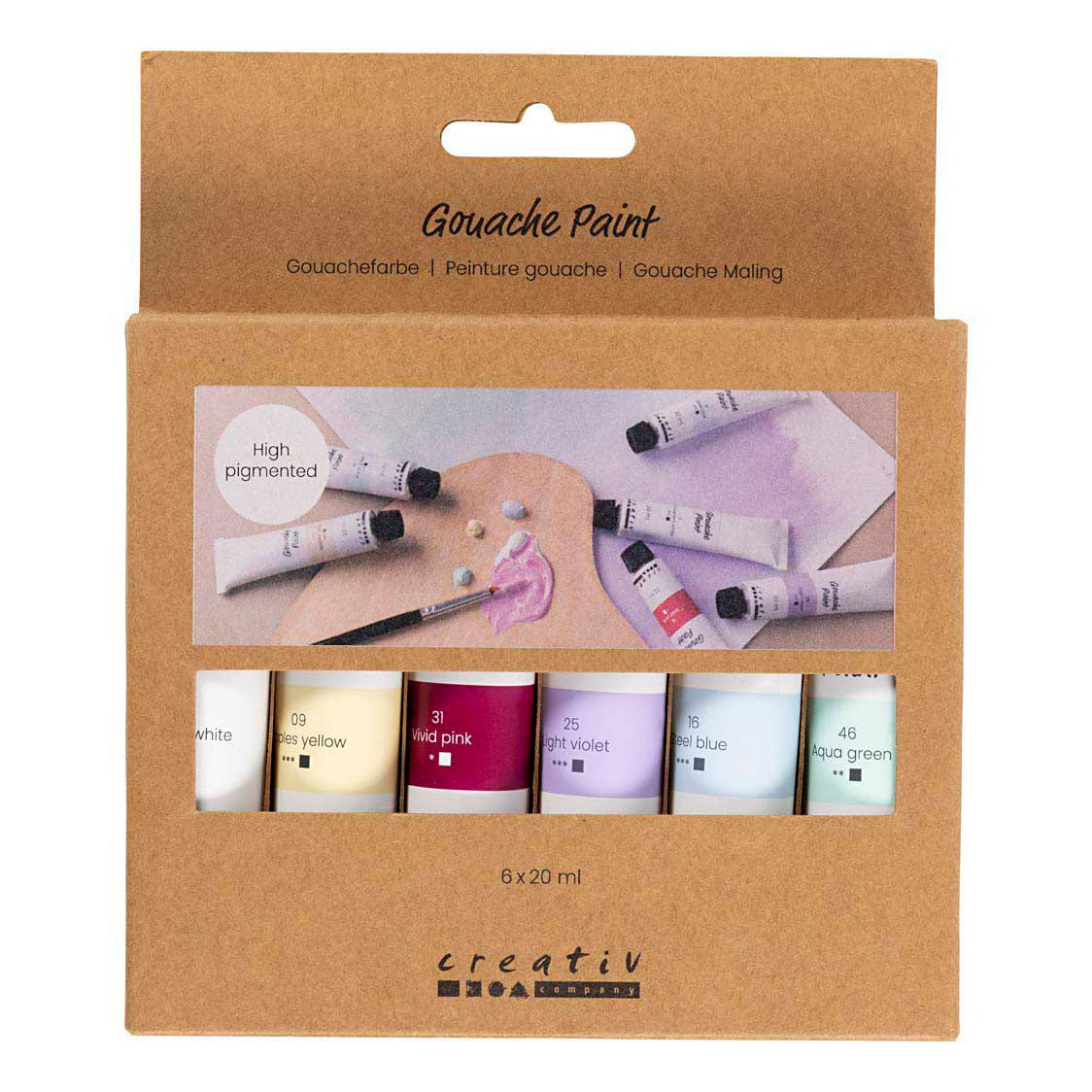 Peinture gouache Creativ company, couleurs pastel, 6x20 ml 1 boîte