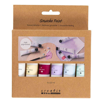 Peinture gouache Creativ company, couleurs pastel, 6x20 ml 1 boîte