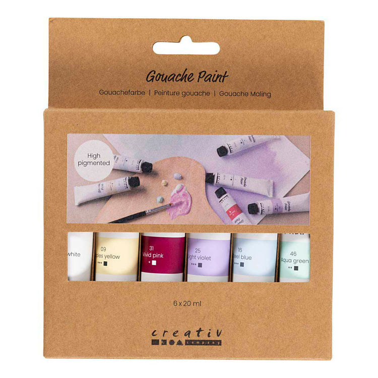 Peinture gouache Creativ company, couleurs pastel, 6x20 ml 1 boîte