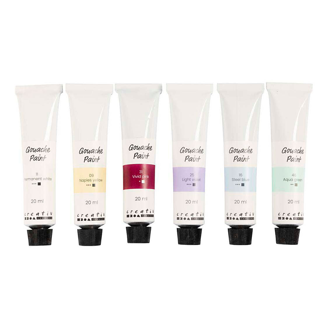 Peinture gouache Creativ company, couleurs pastel, 6x20 ml 1 boîte