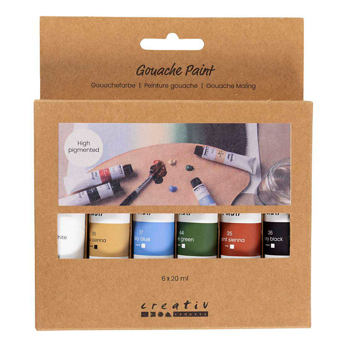 Peinture gouache Creativ company, couleurs naturelles, 6x20 ml 1 boîte