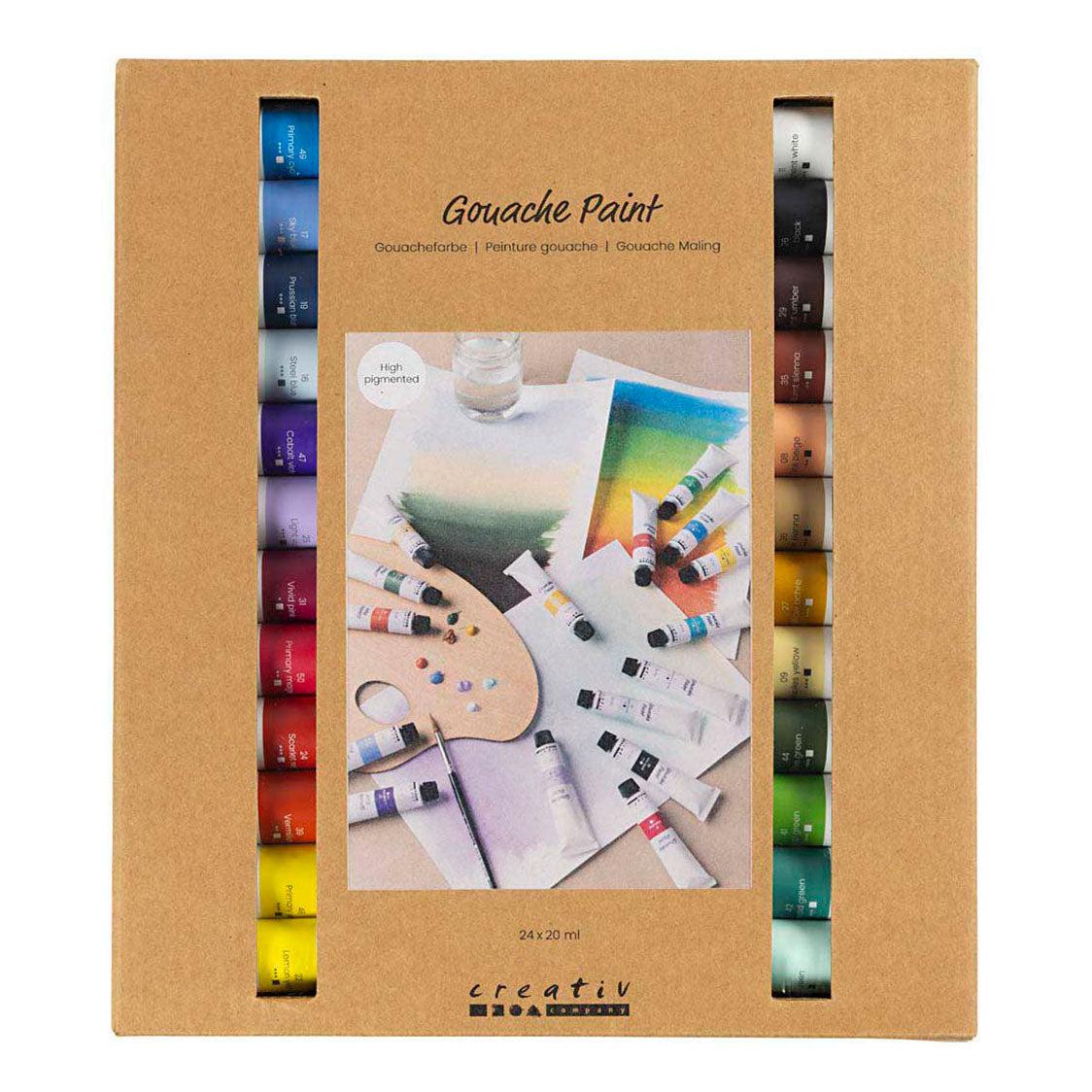 Peinture gouache Creativ company, différentes couleurs, 24x20 ml 1 boîte