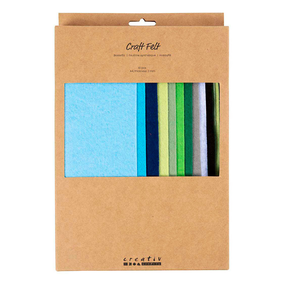 Creativ company hobby feutre, a4, feuille 210x297 mm, épaisseur 2 mm, harmonie bleu vert, 10 pièces 1 boîte