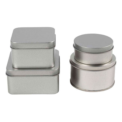 Creativ company boîte métallique, cercle et carré, h : 3-4,5 cm, d 6,5 + 7,5 cm, dimensions 7x7 + 8,5x8,5 cm, métal gris, 4 pièces 1 boîte