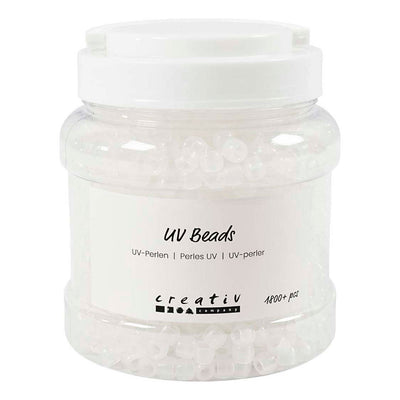 Perles UV Creativ Company, l : 6 mm, d 8 mm, taille du trou 4 mm, env. Plus de 1800 pièces, différentes couleurs, 320 gr, 700 ml 1 boîte