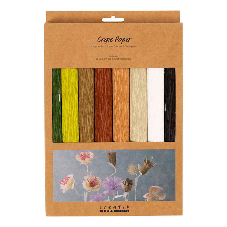 Papier crépon Creativ company, feuille 25x60 cm, taux de crêpe : 180%, 105 gr, naturel, 8 feuilles 1 boîte