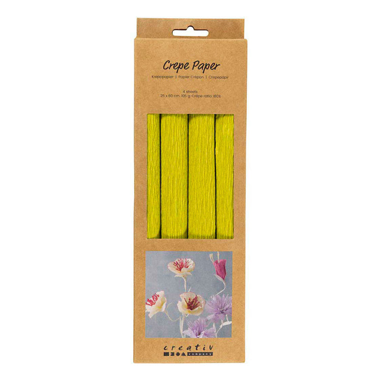 Papier crépon Creativ company, feuille 25x60 cm, taux de crêpe : 180%, 105 gr, vert clair, 4 feuilles 1 boîte