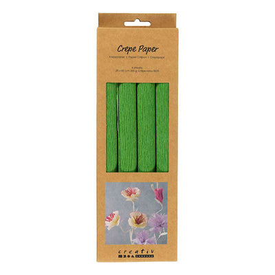Papier crépon Creativ company, feuille 25x60 cm, taux de crêpe : 180%, 105 gr, vert citron, 4 feuilles 1 boîte