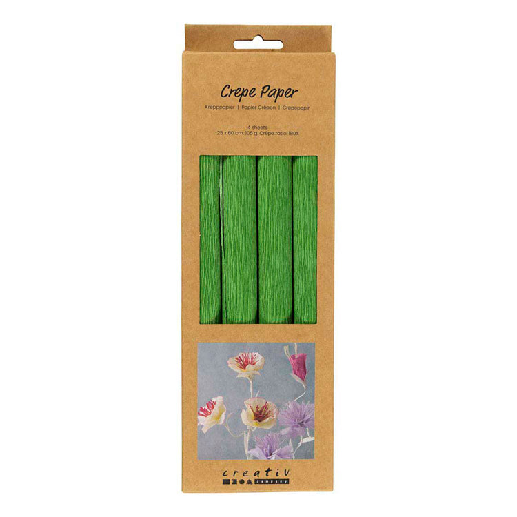 Papier crépon Creativ company, feuille 25x60 cm, taux de crêpe : 180%, 105 gr, vert citron, 4 feuilles 1 boîte