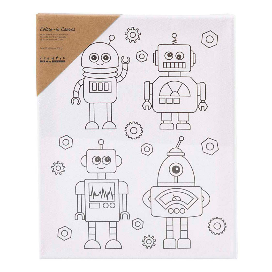 Creativ company toile de peinture avec impression, robots, d: 1,6 cm, taille 24x30 cm, 360 g, 1 pièce