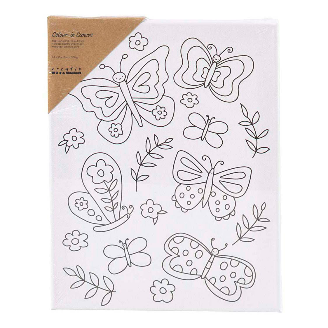 Creativ company toile de peinture avec impression, papillons, d: 1,6 cm, taille 24x30 cm, 360 g, 1 pièce