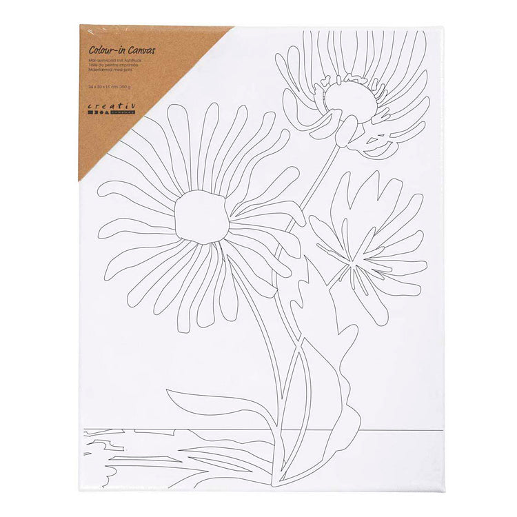 Creativ company toile de peinture avec impression, grandes fleurs, d: 1,6 cm, taille 24x30 cm, 360 g, 1 pièce