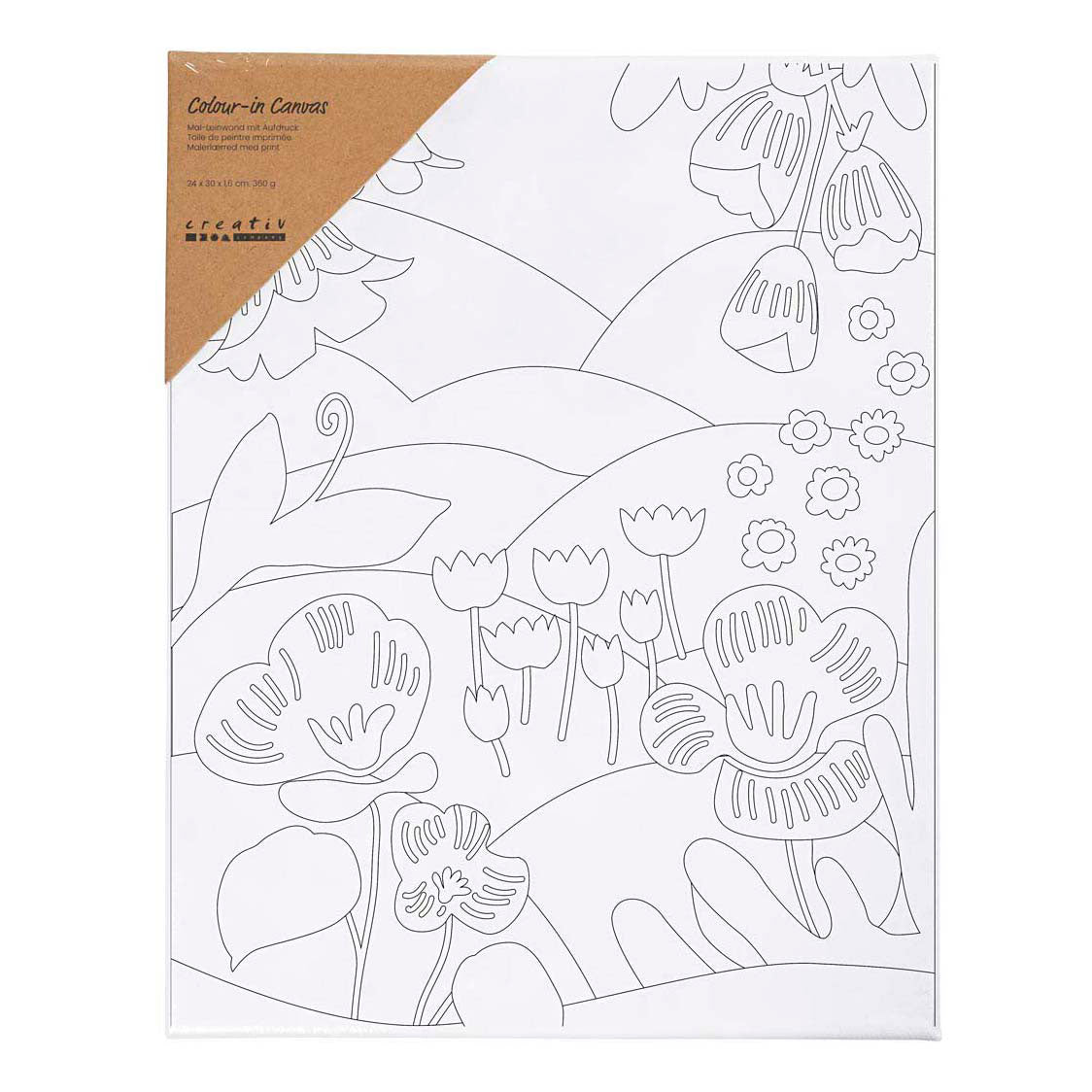 Creativ company toile de peinture avec impression, paysage floral, d: 1,6 cm, format 24x30 cm, 360 g, 1 pièce