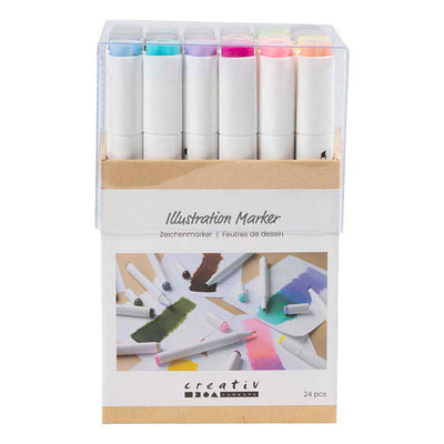 Stylo à dessin Creativ company, largeur de trait 1+8 mm, couleurs pastel, couleurs standard, 24 pièces 1 boîte