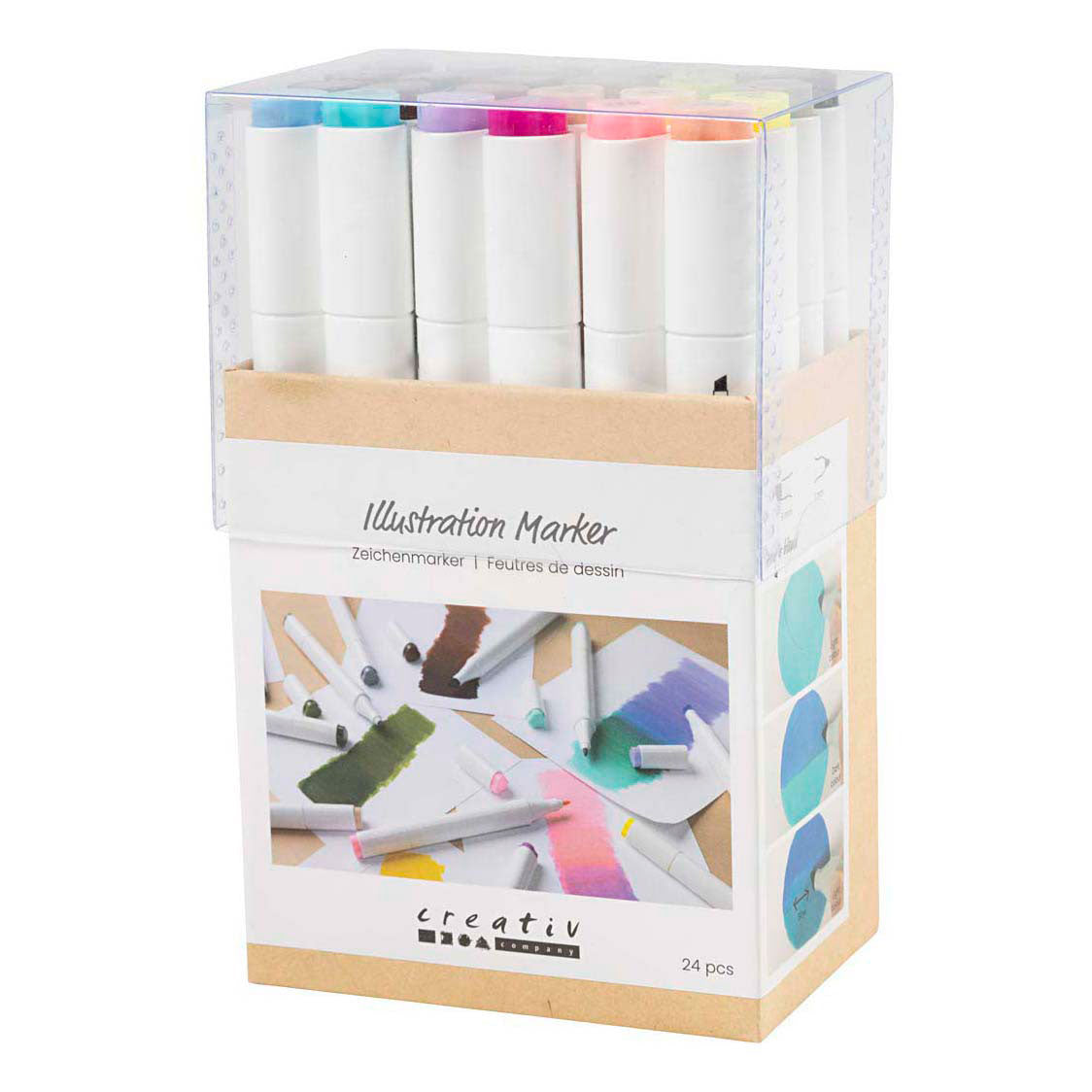 Stylo à dessin Creativ company, largeur de trait 1+8 mm, couleurs pastel, couleurs standard, 24 pièces 1 boîte