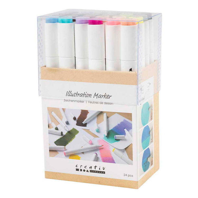Stylo à dessin Creativ company, largeur de trait 1+8 mm, couleurs pastel, couleurs standard, 24 pièces 1 boîte