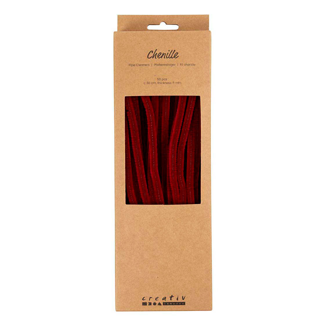 Creativ company chenille, l: 30 cm, épaisseur 6 mm, rouge foncé, 50 pièces 1 boîte