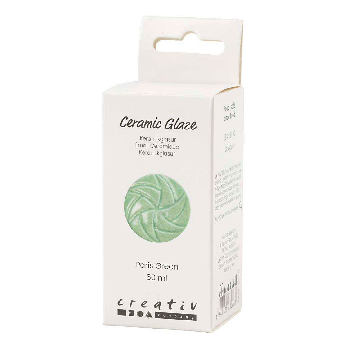 Glaçage céramique Creativ company, 984-1101 °c, opaque, vert paris, 60 ml 1 flacon