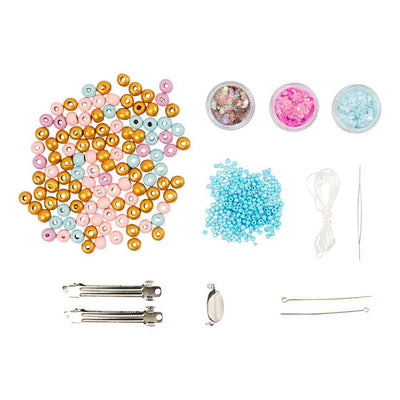 Creativ company mini hobby set bijoux, collier, bracelet, clips, broche, bleu, bleu clair, rose pastel, 1 boîte