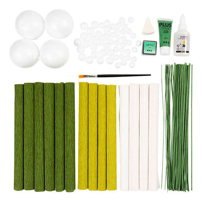 Creativ company maxi hobby set papier crépon, bouquet de fleurs, vert clair, vert foncé, vert pastel, blanc, 1 boîte