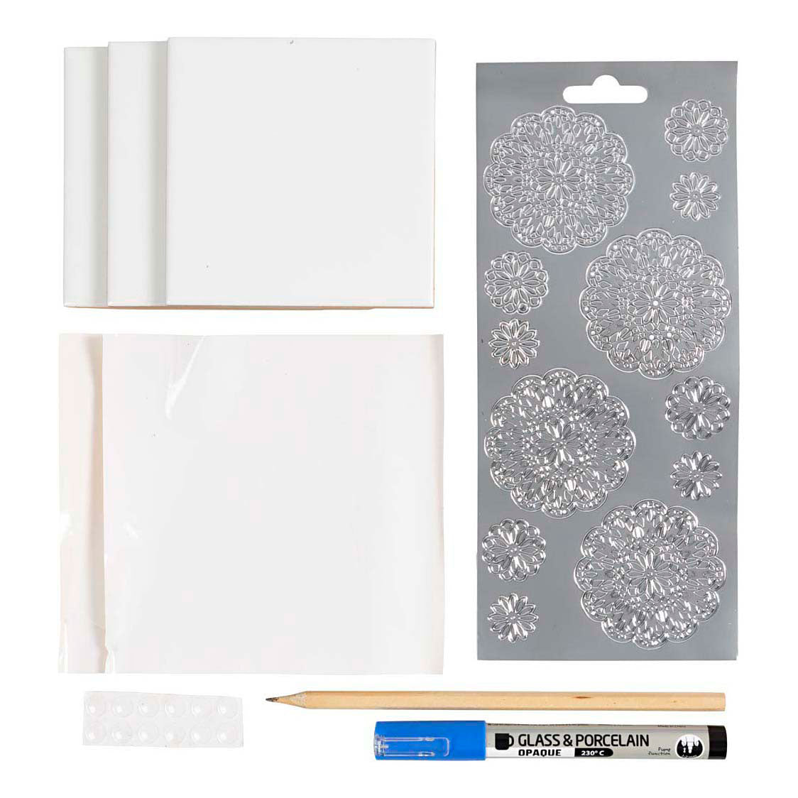 Creativ company mini hobby set décoration, sous-verres en porcelaine, bleu, 1 boîte