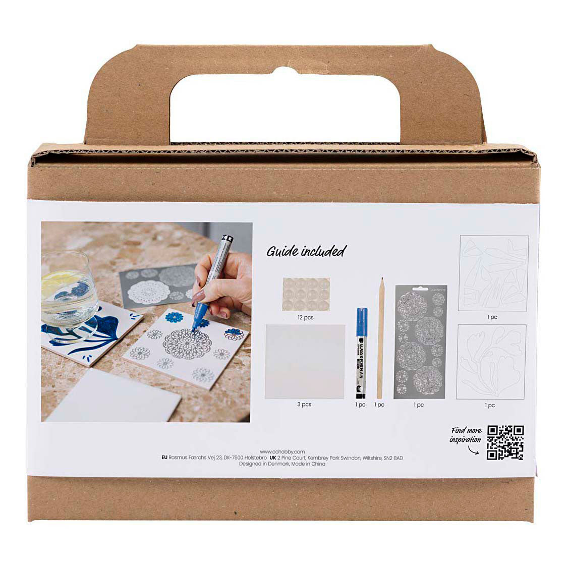 Creativ company mini hobby set décoration, sous-verres en porcelaine, bleu, 1 boîte