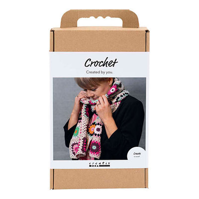 Creativ company kit de loisirs au crochet, écharpe, crème, couleurs chaudes, 1 boîte