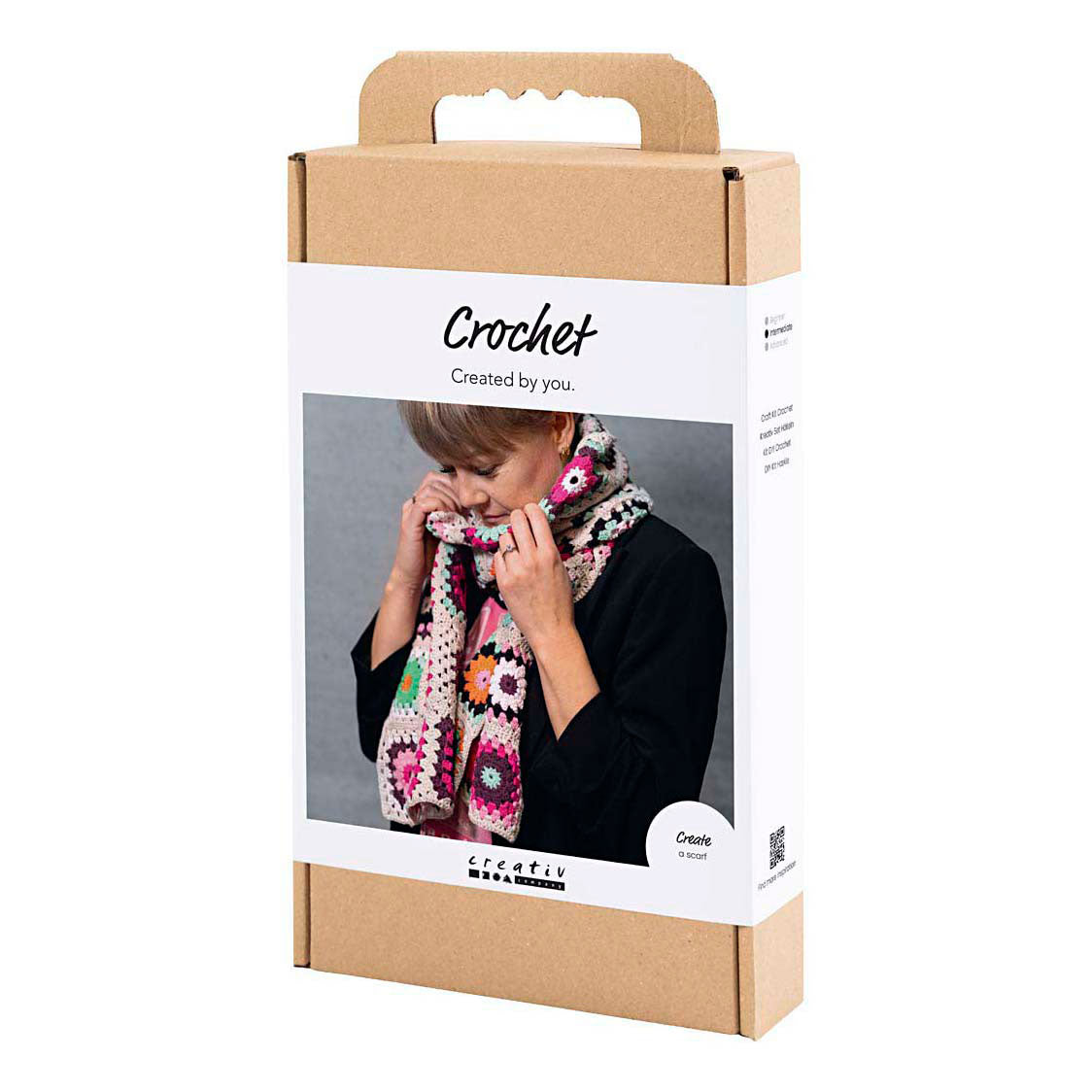 Creativ company kit de loisirs au crochet, écharpe, crème, couleurs chaudes, 1 boîte