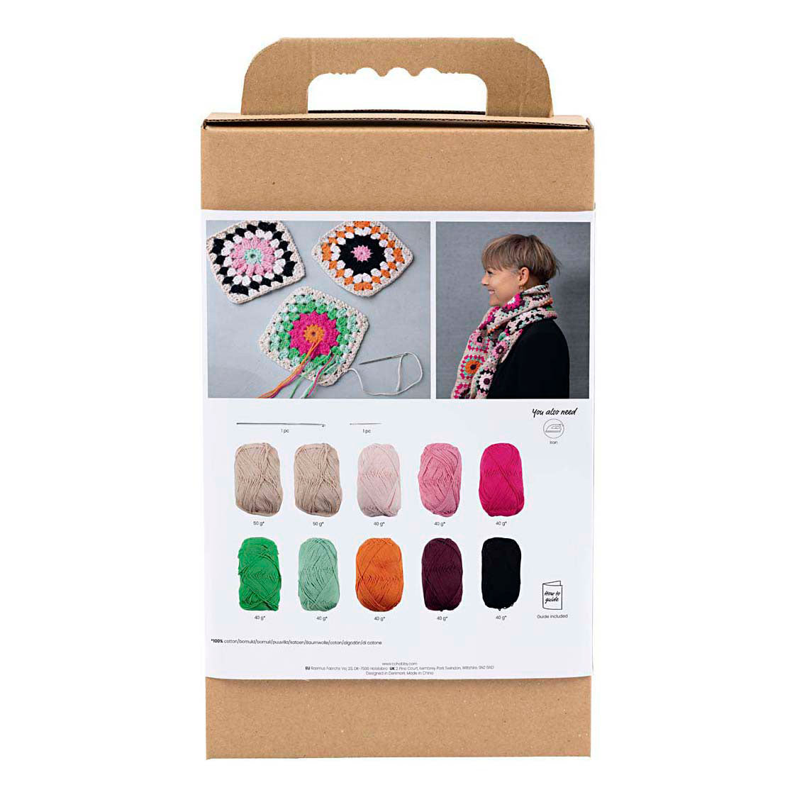 Creativ company kit de loisirs au crochet, écharpe, crème, couleurs chaudes, 1 boîte