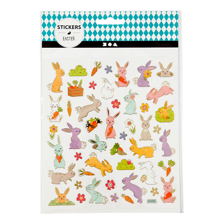 Autocollants Creativ company, lapin de Pâques, feuille 15x16,5 cm, env. 50 pièces, 1 feuille