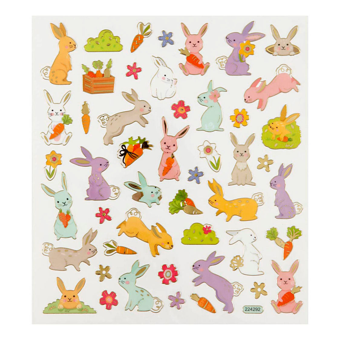 Autocollants Creativ company, lapin de Pâques, feuille 15x16,5 cm, env. 50 pièces, 1 feuille