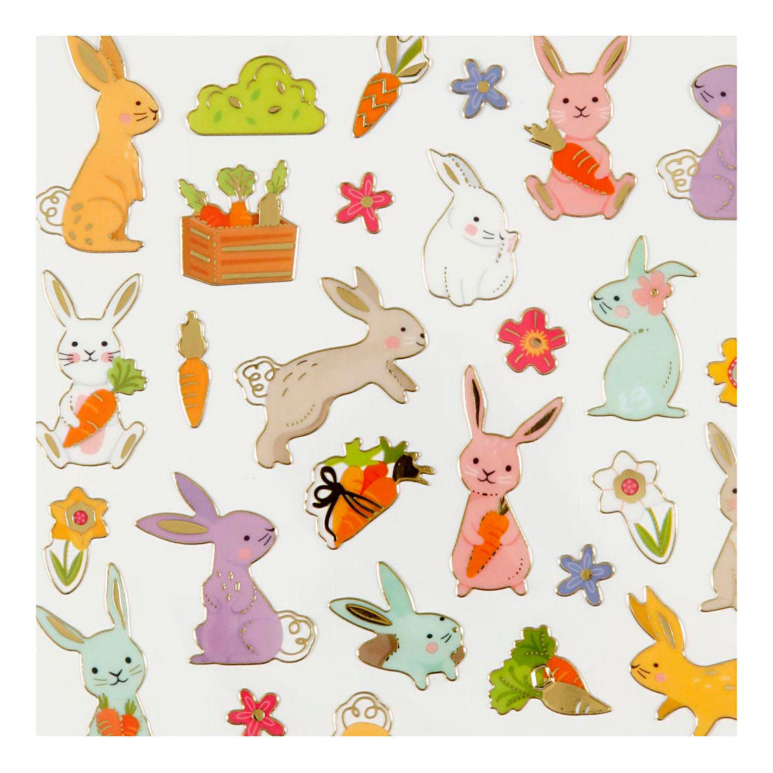 Autocollants Creativ company, lapin de Pâques, feuille 15x16,5 cm, env. 50 pièces, 1 feuille