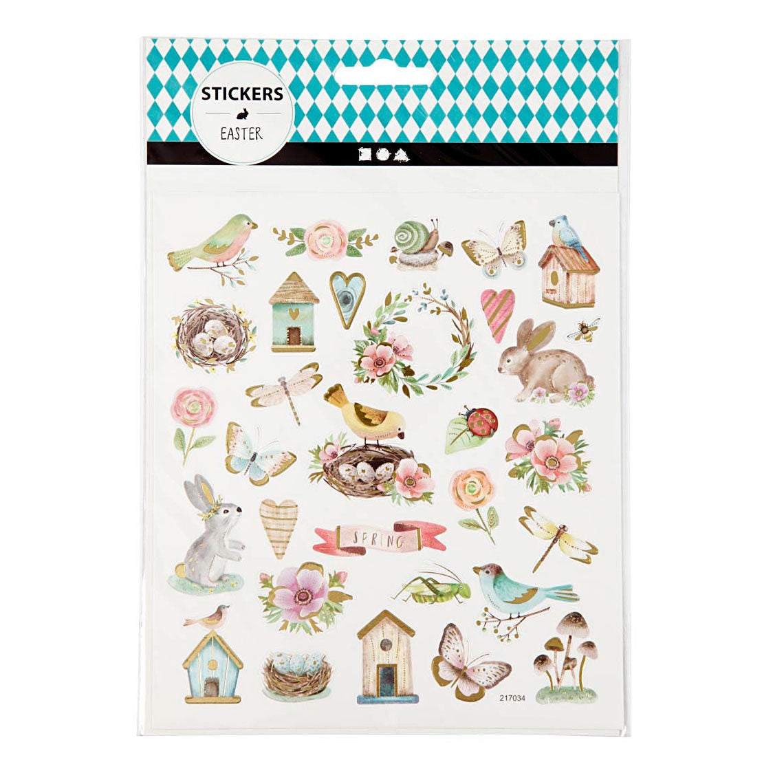 Autocollants Creativ Company, printemps et Pâques, feuille 15x16,5 cm, env. 34 pièces, 1 feuille