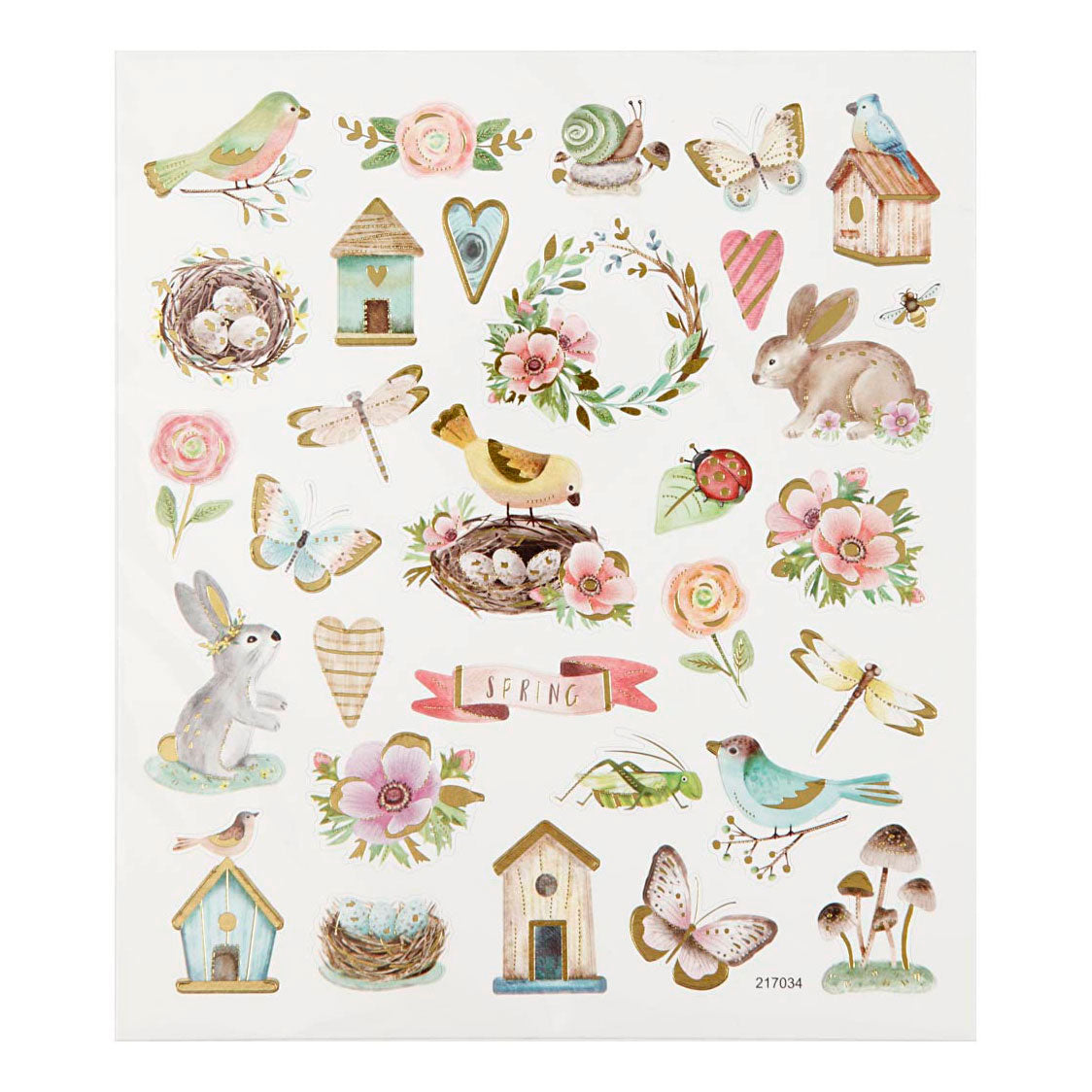 Autocollants Creativ Company, printemps et Pâques, feuille 15x16,5 cm, env. 34 pièces, 1 feuille
