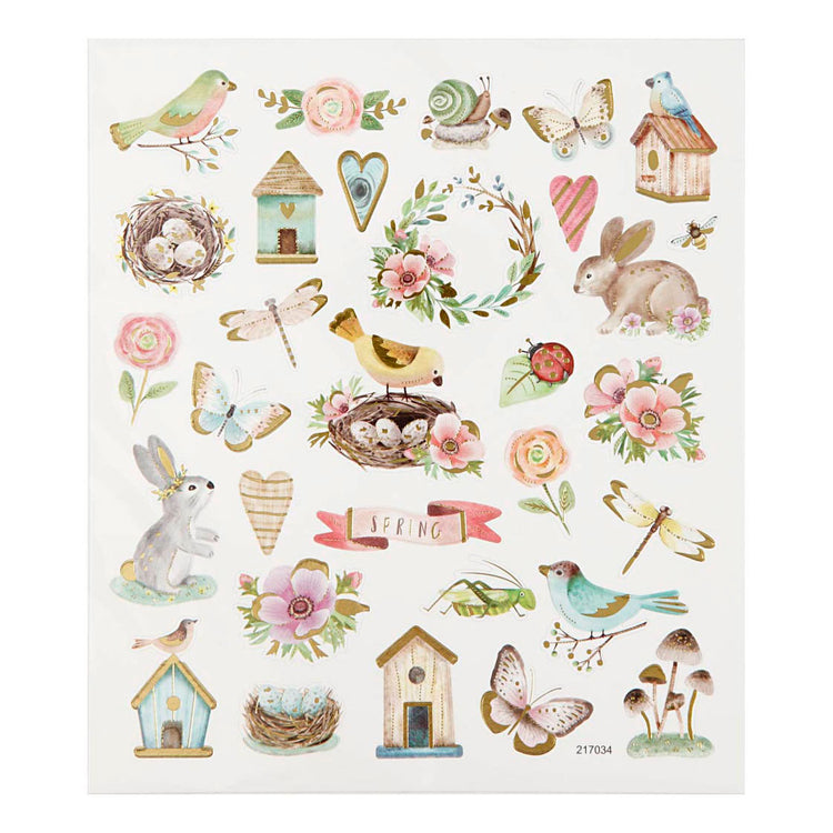 Autocollants Creativ Company, printemps et Pâques, feuille 15x16,5 cm, env. 34 pièces, 1 feuille