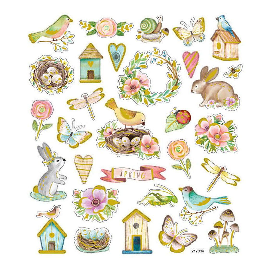 Autocollants Creativ Company, printemps et Pâques, feuille 15x16,5 cm, env. 34 pièces, 1 feuille