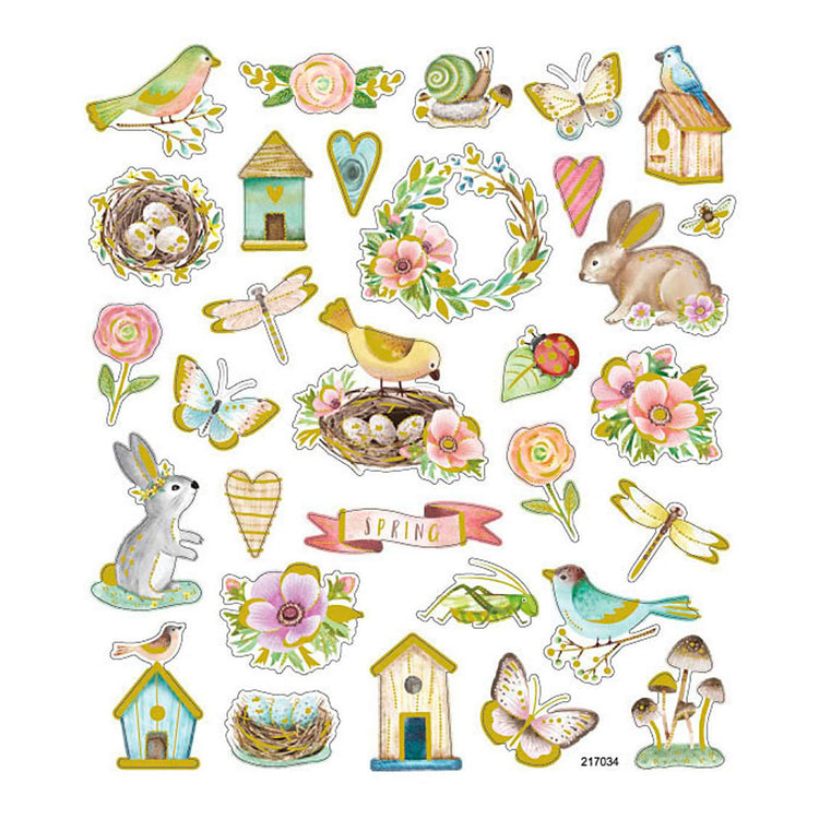 Autocollants Creativ Company, printemps et Pâques, feuille 15x16,5 cm, env. 34 pièces, 1 feuille