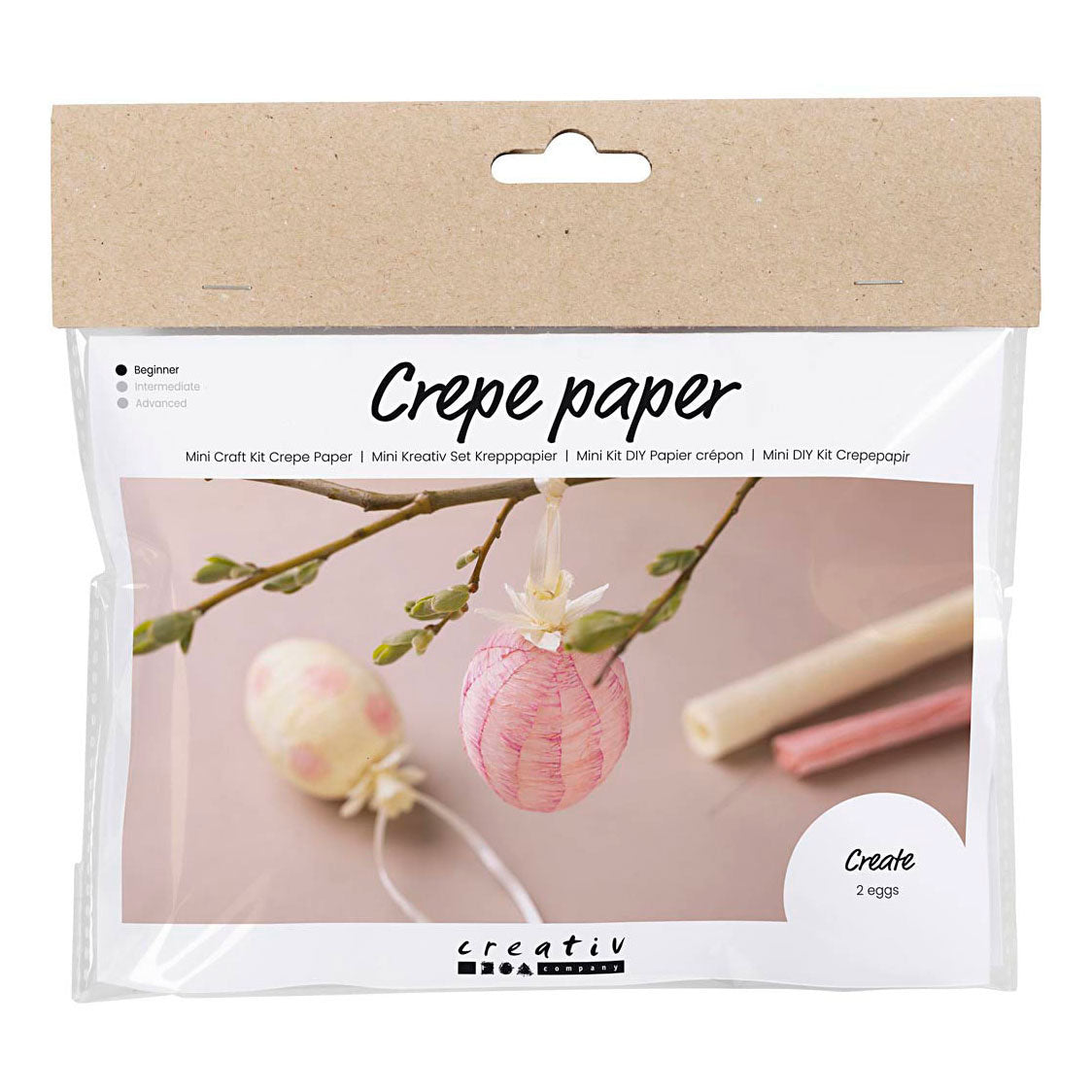 Creativ company mini hobby set papier crépon, œufs, rose clair, jaune clair, 1 boîte