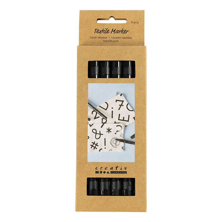 Marqueurs textiles Creativ company, largeur de trait 2,3 + 3,6 mm, noirs, 6 pièces 1 boîte